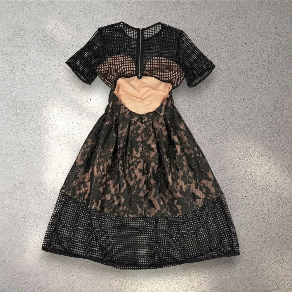 ELLIATT Velosity Midi Cocktail Dress Women's XS Black Neutral Lace Mesh Evening - Picture 4 of 11